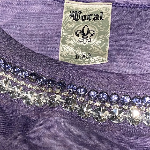 Size S Vocal Sleeveless Embellished Neck Purple Soft Tye Dyed Women's Tank Top - Picture 4 of 6